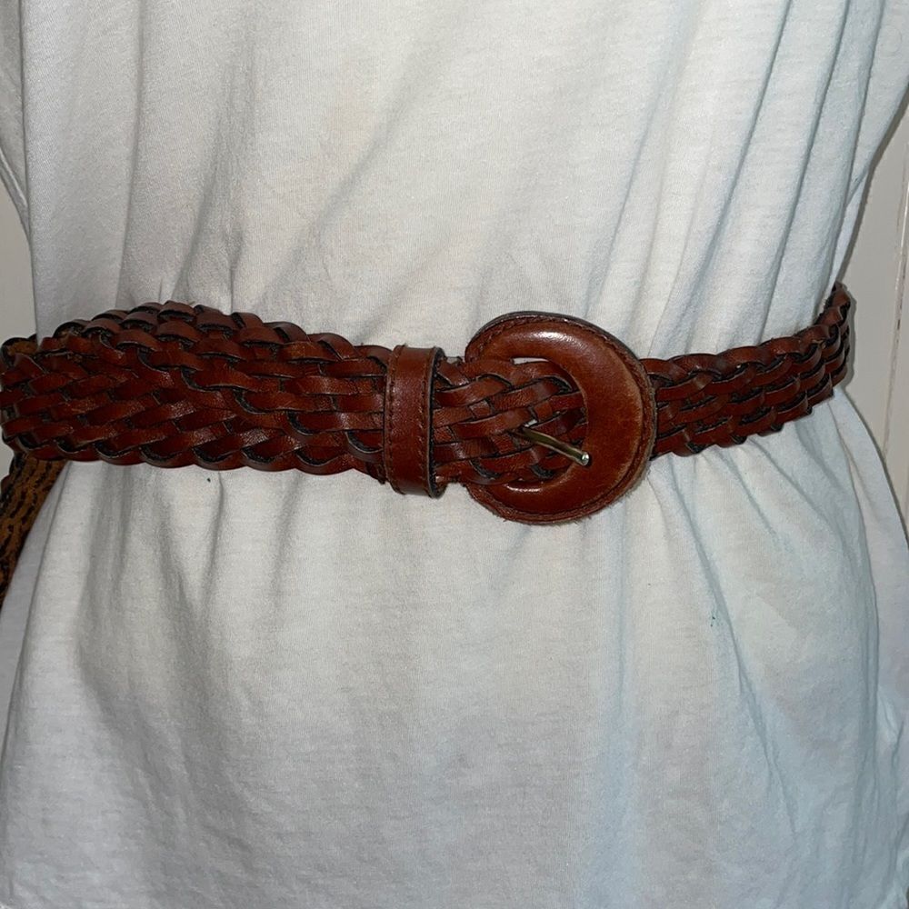 Brown woven leather belt